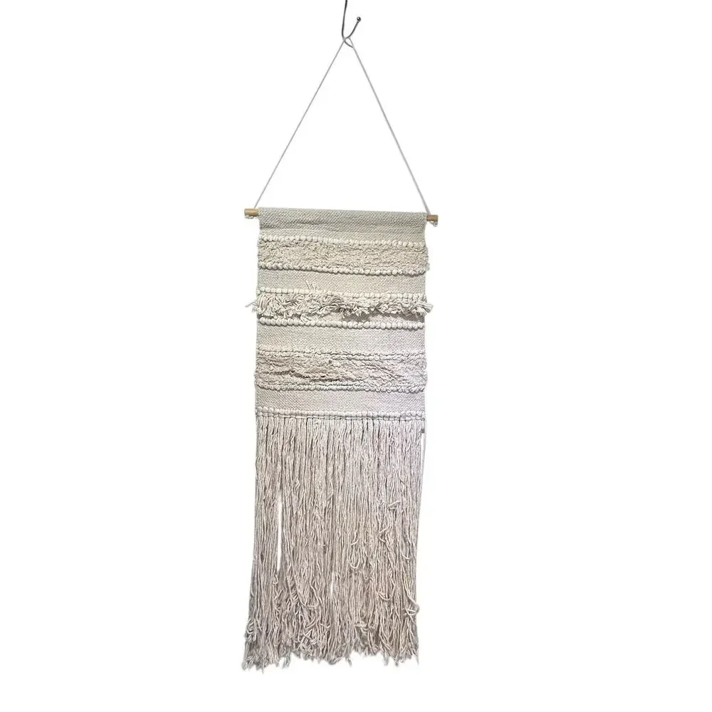 Boho Textured Macrame Wall Hanging Fringe Woven Neutral Farmhouse Decor